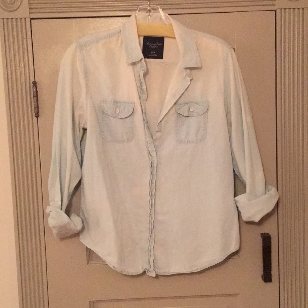 light wash denim button down shirt